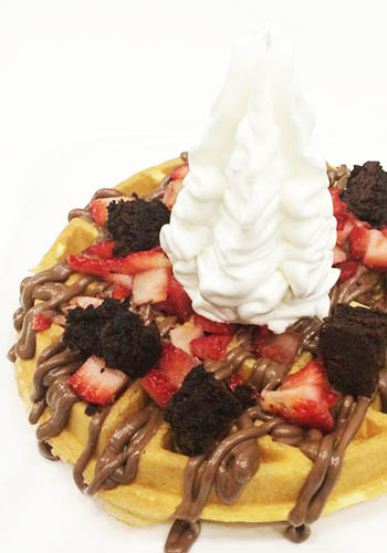 fyc waffle frozen yogurt strawberries praline brownies